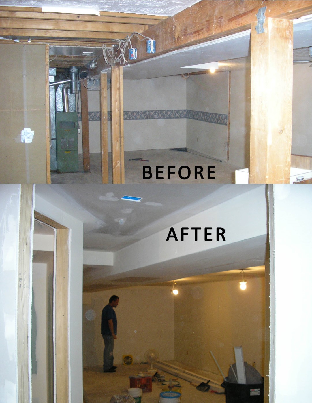 Main Beam Addition in Basement - Before and After